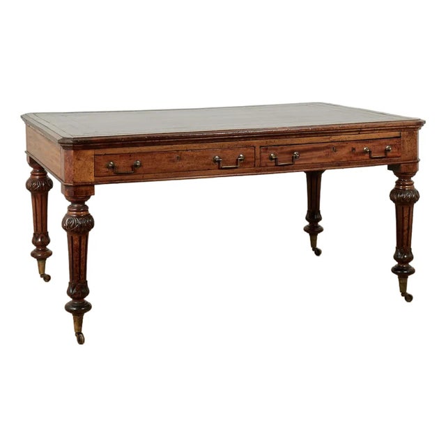 Antique English Leather Top Partners Desk or Library Table For Sale
