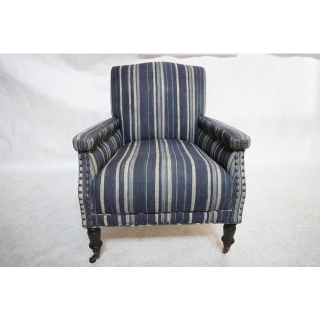 Contemporary Indigo Stripped Upholstered Gallant Armchair by Cisco Home For Sale - Image 3 of 16