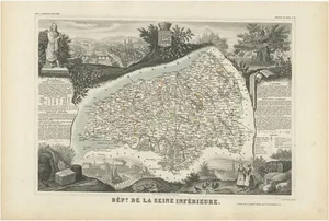 Antique Map of Seine Inférieure in France attributed to V. Levasseur, 1854