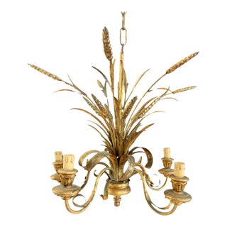 Late 20th Century Italian Gold Leaf Wheat Stalk Chandelier For Sale
