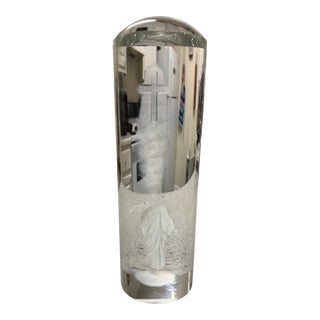 1960s Jesus Standing on Bible Crystal Paperweight Cylinder 12in For Sale