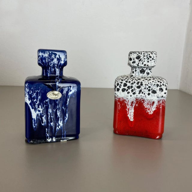 Blue-Red Pottery Fat Lava Glaze WGP Vases from Jopeko, Germany, 1970s, Set of 2 For Sale - Image 10 of 18