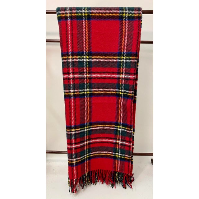 Quintessential Rich Red Tartan Plaid Throw Made From Soft Merino Lambswool - From England For Sale - Image 12 of 12