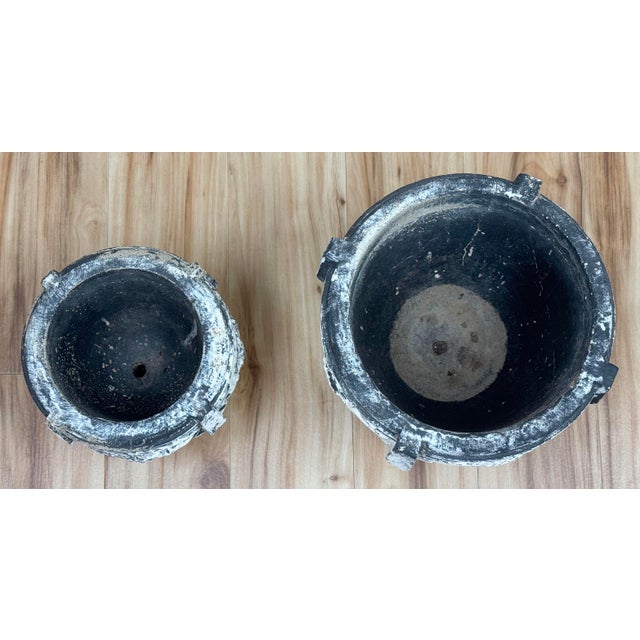 Sculpture Materials Vintage Greek Key and Grape Motif Concrete Planter Pair For Sale - Image 7 of 9
