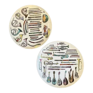 Two 1960s Mid-Century Modern Musical Instruments Plates by Piero Fornasetti
