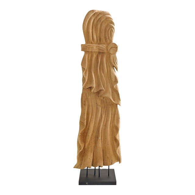 The Vintage Monumental Carved Curly Maple Drapery Sculpture- Artist Uknown For Sale