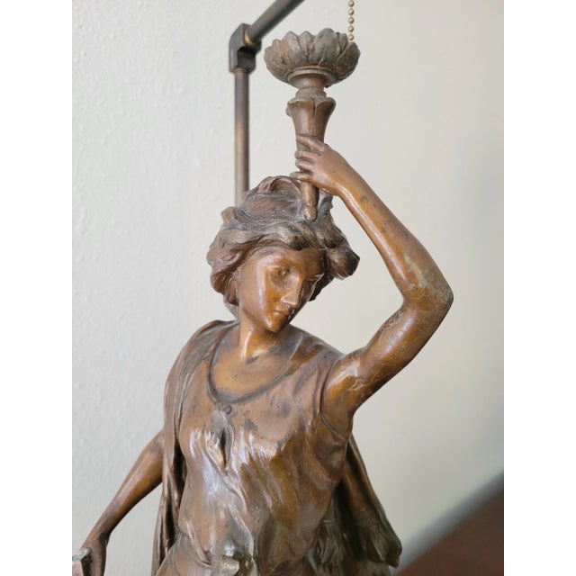French Early 20th Century Luca Madrassi Bronze Statue Lamp For Sale - Image 3 of 12