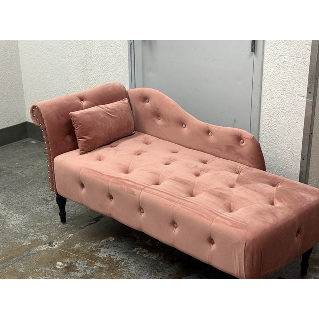Hollywood Regency Blush Velvet Chaise Lounge For Sale - Image 11 of 12