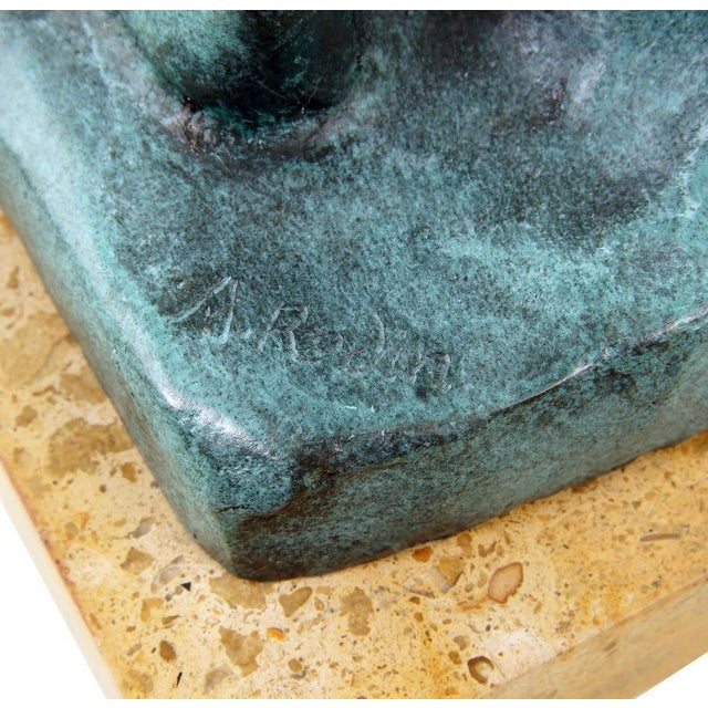 Metal After Rodin, Green Modern Figurative Statue, Patinated Bronze For Sale - Image 7 of 8