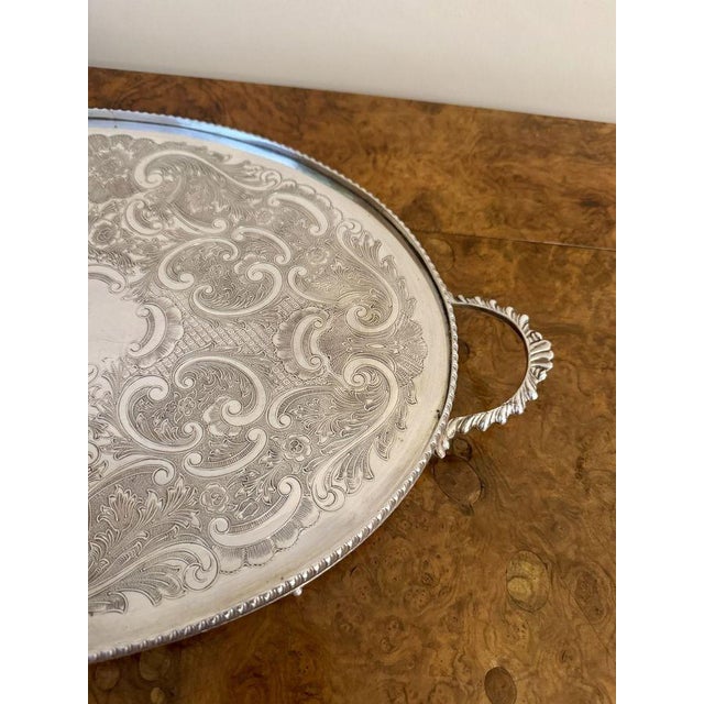 1900 - 1909 Antique Edwardian Silver Plated Oval Tea Tray, 1900 For Sale - Image 5 of 6