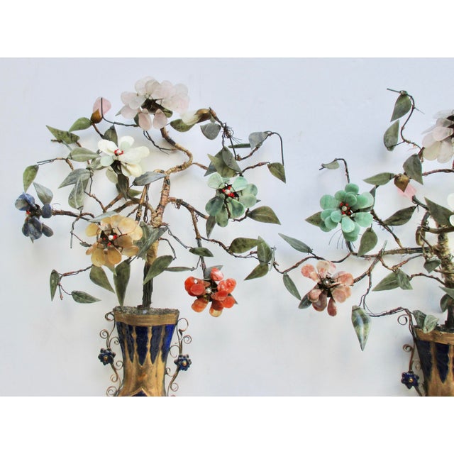 Early 19th Century Antique Late MIng Chinese Enameled Wall Vase With Jade Flowers Circa 1880s For Sale - Image 5 of 11