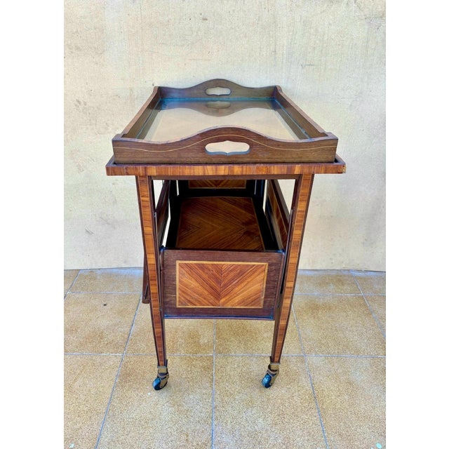 1930s French Art Deco Folding Bar Cart with Drop-Leaf Shelves, Walnut Veneer, c. 1930 For Sale - Image 5 of 9