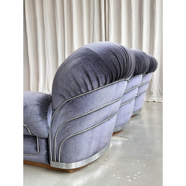 Purple Space Age Velvet and Chrome 3-Seater Sofa attributed to Adriano Piazzesi, Italy, 1960s For Sale - Image 8 of 18