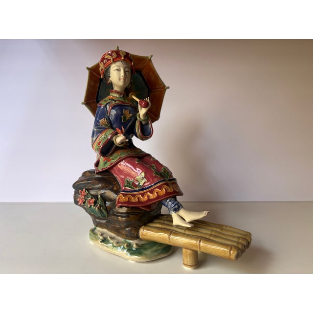Ceramic Vintage Chinese Shi Wan Porcelain Figurine Titled Ancient "Palace Princess" For Sale - Image 7 of 7
