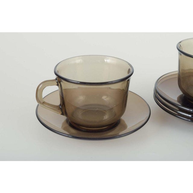 Smoked Glass Cups and Four Saucers by Vereco, France, 1970s, Set of 8 For Sale - Image 3 of 5