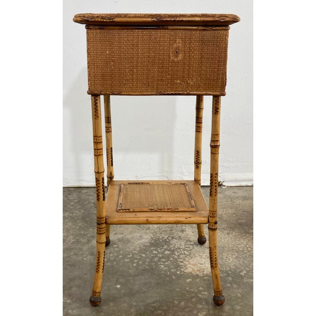 Early 20th Century Antique Scorched Bamboo Sewing Table For Sale - Image 5 of 12