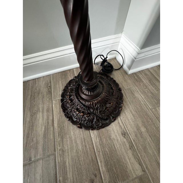 Art Nouveau Vintage Tiffany Style Peacock Floor Lamp With Bronze Base For Sale - Image 3 of 5