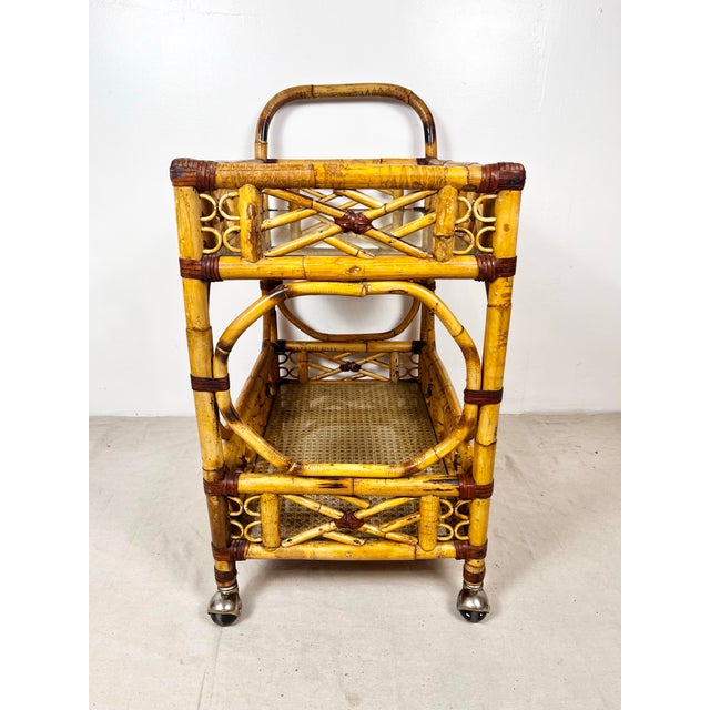 Vintage Brighton Bamboo Rattan Bar Cart For Sale - Image 4 of 12