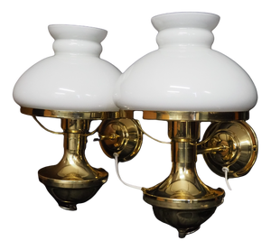 Vintage Swedish Brass and Opal Glass Wall Lamps from Ikea, 1980s, Set of 2