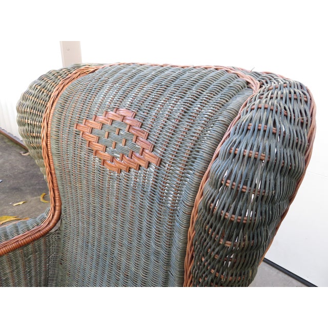 Vintage Palecek Wicker Rattan Wingback Chair ~ Victorian Style ~ Throne Armchair For Sale In Seattle - Image 6 of 17