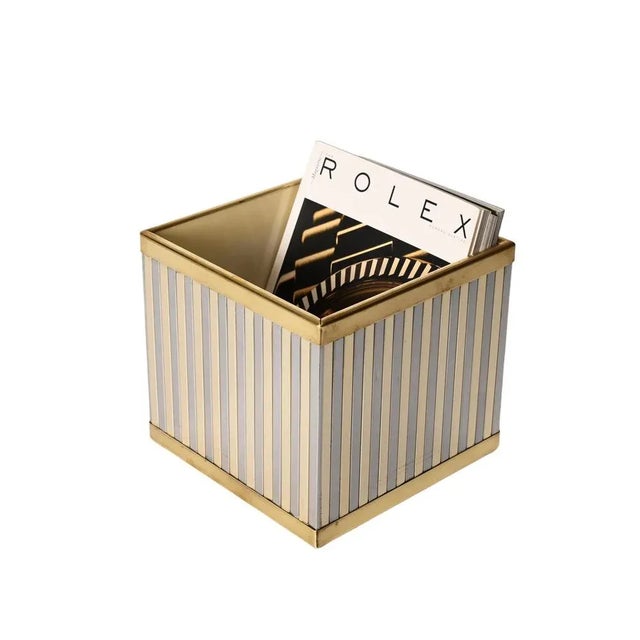 Mid-Century Italian Cubic Brass and Chromed Metal Newspaper Rack, 1970s For Sale - Image 18 of 18