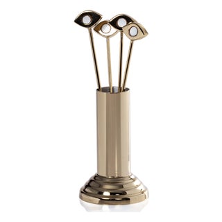 Evil Eye 4-Piece Set Cocktail Picks with Stand- Gold For Sale