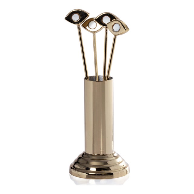 Evil Eye 4-Piece Set Cocktail Picks with Stand- Gold For Sale