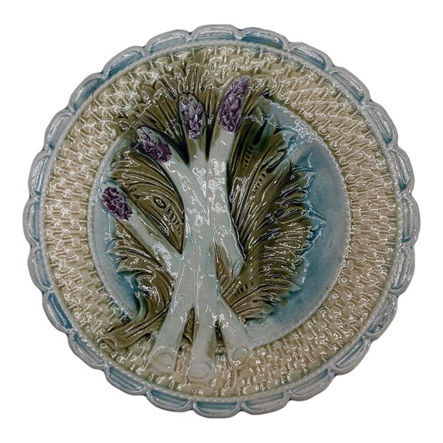 Late 19th Century French Majolica Asparagus Plate From Salins For Sale