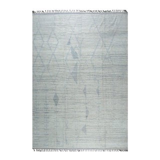 9x13 Ivory Hand-Knotted Wool Faded Diamond Tribal Carpet Rug For Sale