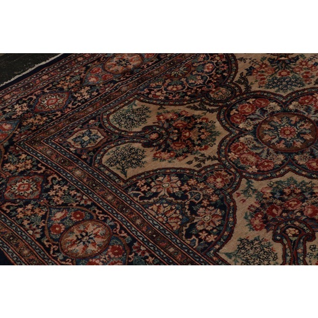Hand-Knotted Antique Bidjar Rug in Beige Brown and Blue Floral Pattern For Sale In New York - Image 6 of 9
