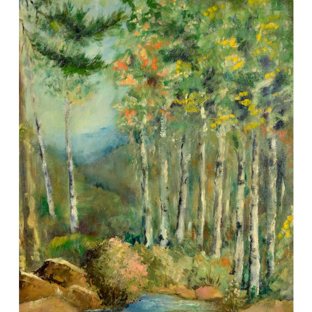 American Mid Century Forest Stream Landscape With Birch Trees and Boulders by Portia Barnes For Sale - Image 3 of 5
