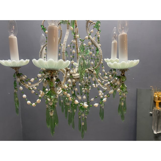 Opaline Glass Beaded Chandelier in Pastel Blue and Green Crystal Drops, 1950s For Sale - Image 12 of 15