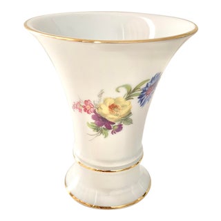 Small Vintage Furstenberg Germany Floral Porcelain Vase With Gilt Rim For Sale