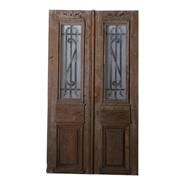 Late 19th Century Double French Doors With Metal/Glass - A Pair For Sale