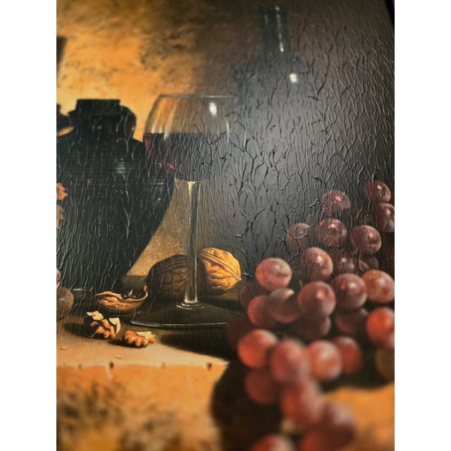 Mid-Century Modern Pair, Loren Speck, Vintage Italian-Style Framed Still-Life Art Prints Titled Wine Bottle & a Date to Remember For Sale - Image 3 of 13