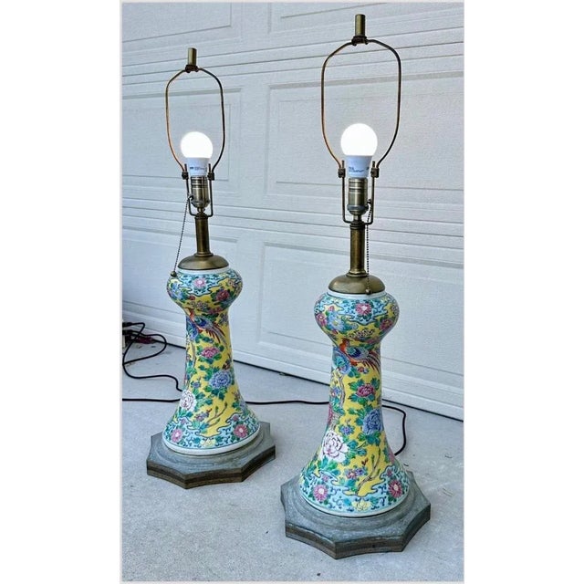 Monumental Pair of Early 19th-Century Chinese Famille Rose Porcelain Vase Lamps For Sale - Image 9 of 12