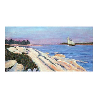 Late 20th Century "Sunset Sail" Coastal Landscape Oil Painting by Barbara Wilson For Sale