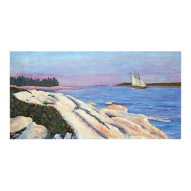 Late 20th Century "Sunset Sail" Coastal Landscape Oil Painting by Barbara Wilson For Sale