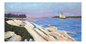 Late 20th Century "Sunset Sail" Coastal Landscape Oil Painting by Barbara Wilson