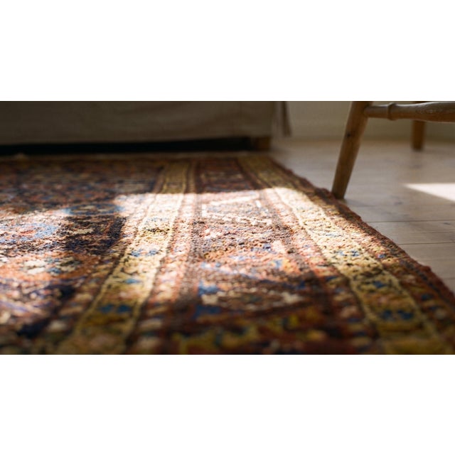 1880s Red Maroon Geometric Tribal Antique Nw Persian Bakshaiesh Runner Carpet 3'4'' X 11'8'' Knotted Wool Rug For Sale - Image 14 of 15