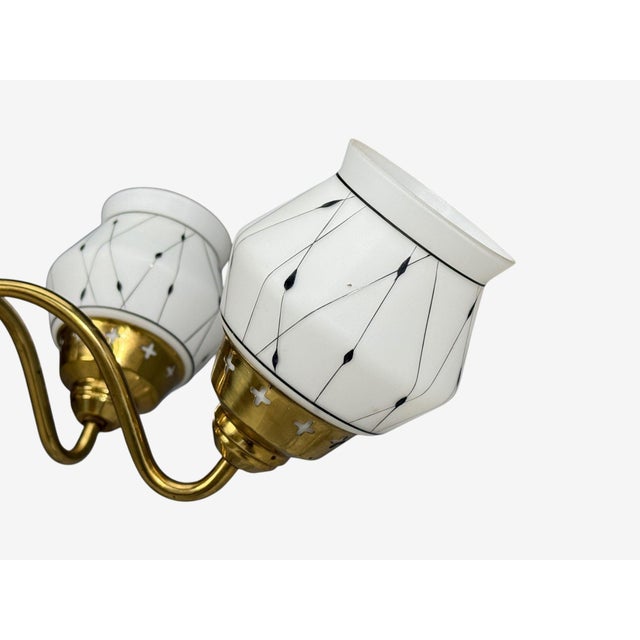 1930s Swedish Modern, Pendant Light, Opaline Glass, Brass, Plastic For Sale In New York - Image 6 of 11