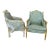 French Louis XV Style Blue-Green Bergere Wing Chair Set of 2 Chairs For Sale