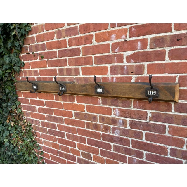 Antique English Yellow Pine Cast Iron Wooden Coat Rail 1890s For Sale - Image 6 of 8
