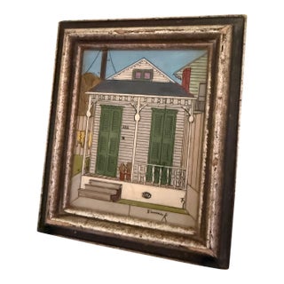 1980s Bluma Klein New Orleans “Shotgun” House Miniature Painting, Signed & Framed For Sale
