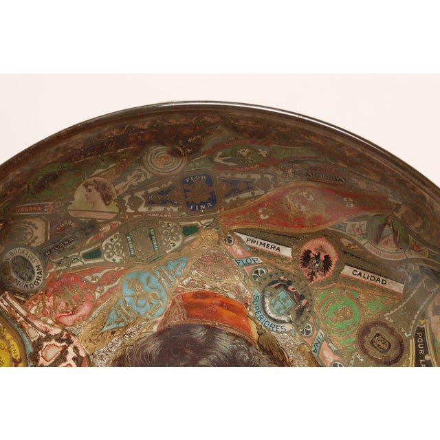 Glass Vintage Folk Art/Tramp Art Tobacciana Cigar Band Decoupage Glass Decorative Bowl For Sale - Image 7 of 15