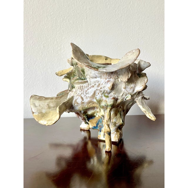 Cream American Studio Pottery Sculpted and Glazed Ceramic Nautical Vessel For Sale - Image 8 of 8