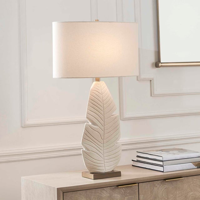 2020s Palm Leaf White Table Lamp For Sale - Image 5 of 8