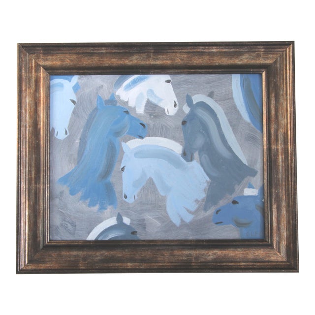 Horse Portrait Minimalism Art Deco Americana Abstract Blue Gray Original Oil Painting by Cleo Plowden For Sale