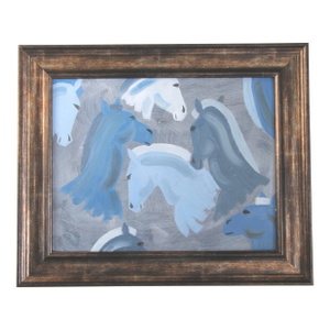 Horse Portrait Minimalism Art Deco Americana Abstract Blue Gray Original Oil Painting by Cleo Plowden