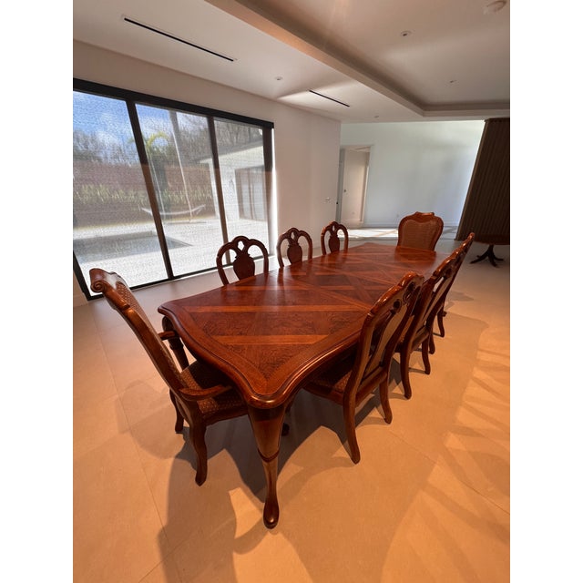 Thomasville Vintage British Gentry Burl Oak Dining Chairs - Set of 8 For Sale - Image 15 of 15